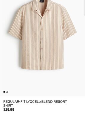 H&M Beige and White Striped Short-Sleeve Button-Down Shirt